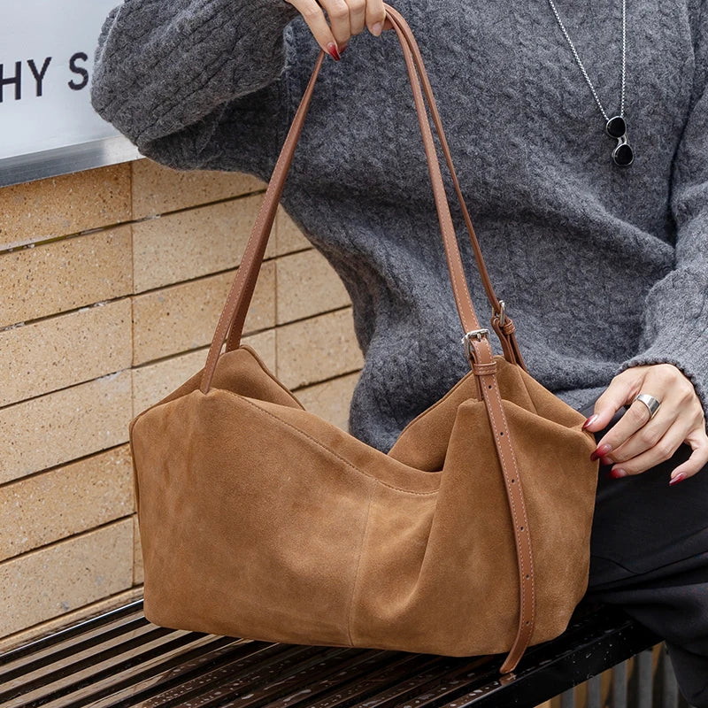 Genuine Leather Suede Large Shoulder Bag