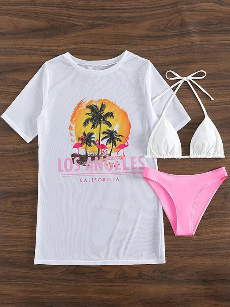 3 Pieces Bikini and T-Shirt Set