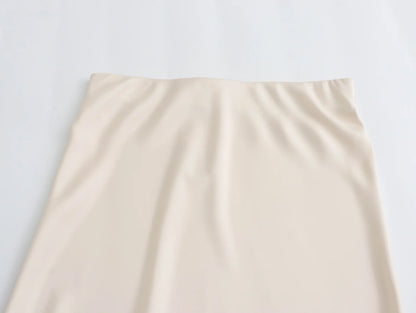 Flowing Satin Midi High Waist Flared Hem Skirt