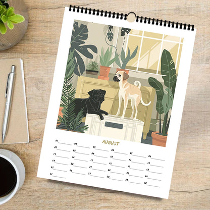2026 Cartoon Dog Sketch Series Wall Calendar - Dog Lovers Christmas Gift