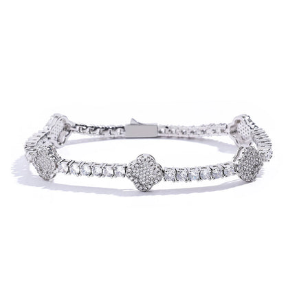 Four Leaf Clover Details Moissanite Tennis Bracelet - Gift For Him and Her
