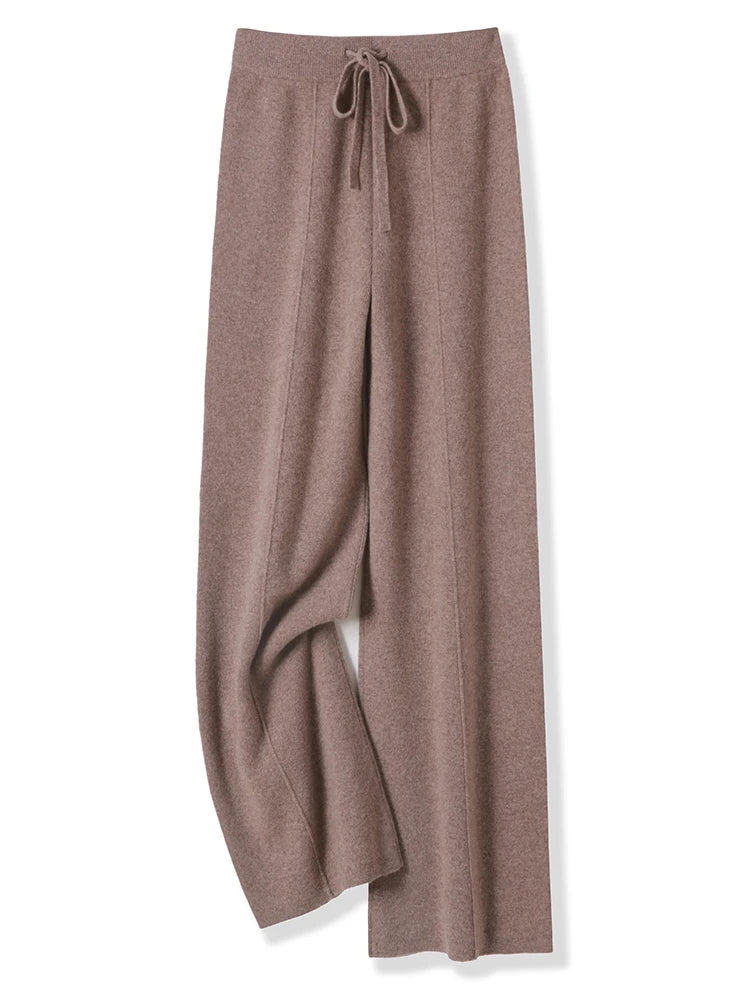 100% Merino Wool Knitted Wide-Leg Trousers