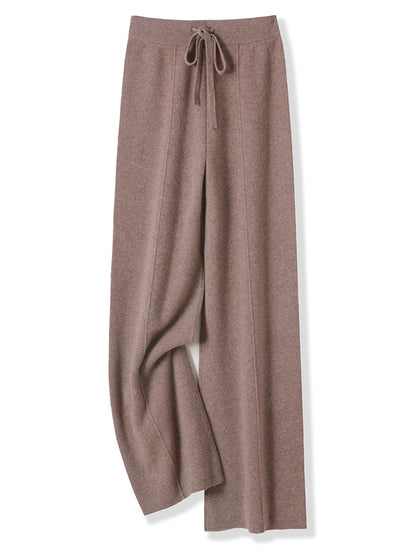 100% Merino Wool Knitted Wide-Leg Trousers