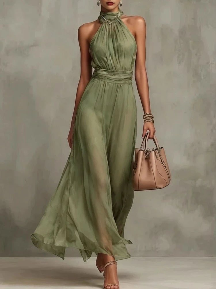 Chiffon Halter Neck A-Line Maxi Dress