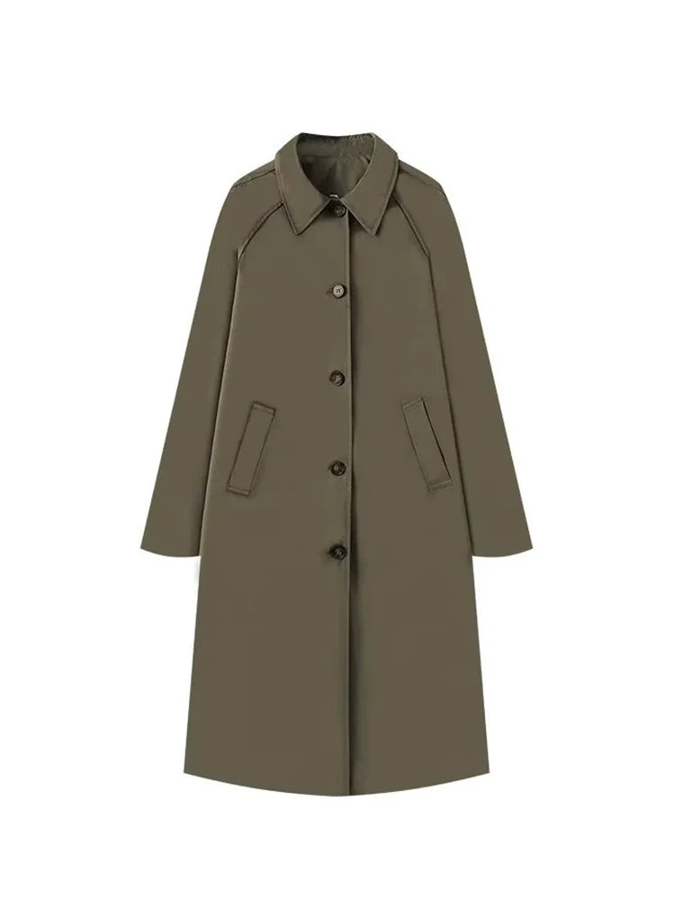 Single-Breasted Plaid Details Trench Coat