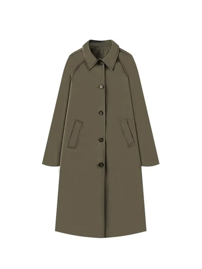 Single-Breasted Plaid Details Trench Coat