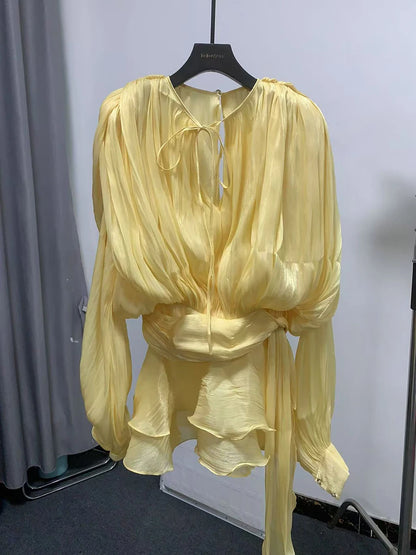 Long Sleeve Ruffle Details Mini Dress