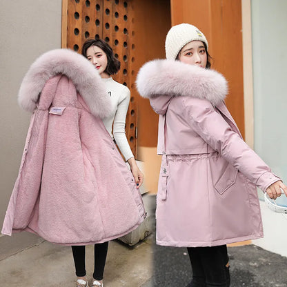 Long Hooded Fur Collar Double Breast Coat