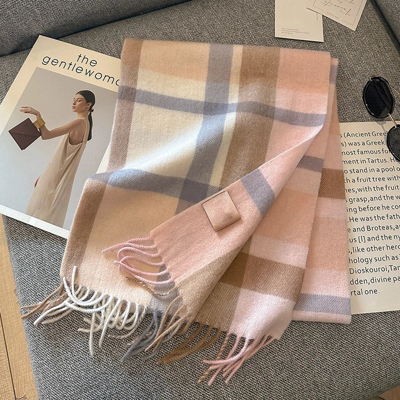 100% Wool Plaid Scarf - Christmas Gift for Men and Women