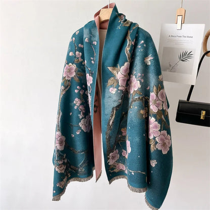 Luxury Floral Cashmere Double-Sided Pashmina Scarf