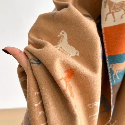 Horse Print Winter Scarf Cashmere Feel Pashmina
