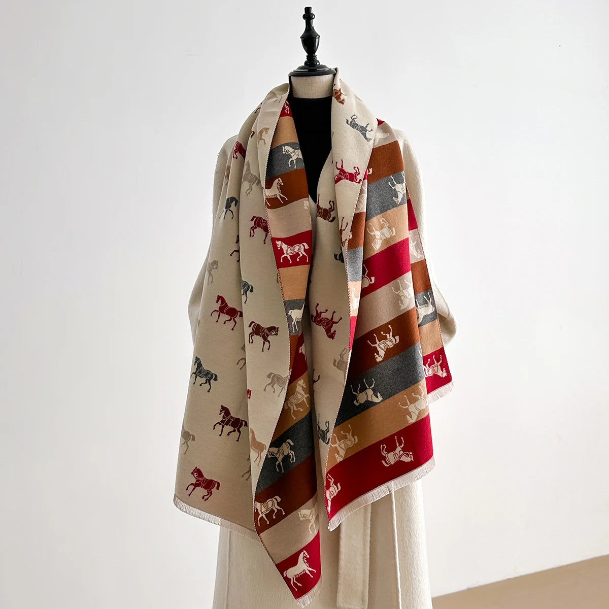 Horse Print Winter Scarf Cashmere Feel Pashmina