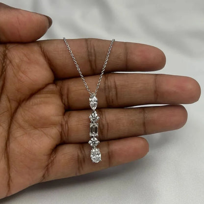2.1 Carat 5-Stone Moissanite Necklace - Marquise, Round, Oval, Emerald Cut Moissanite