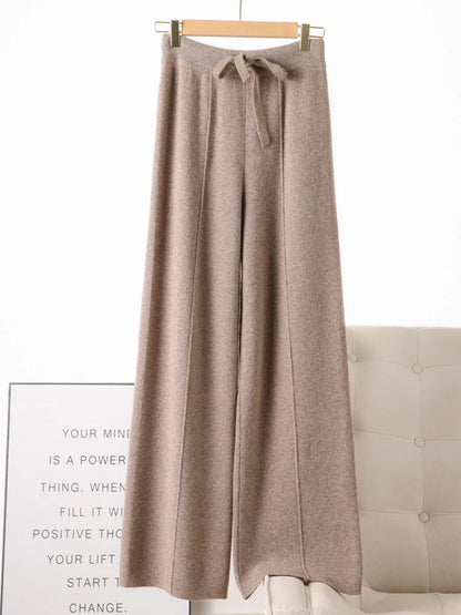 100% Merino Wool Knitted Wide-Leg Trousers