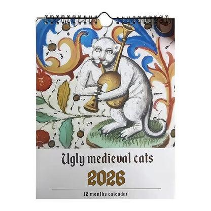 2026 Strange Medieval Cat Wall Calendar - Christmas Gift