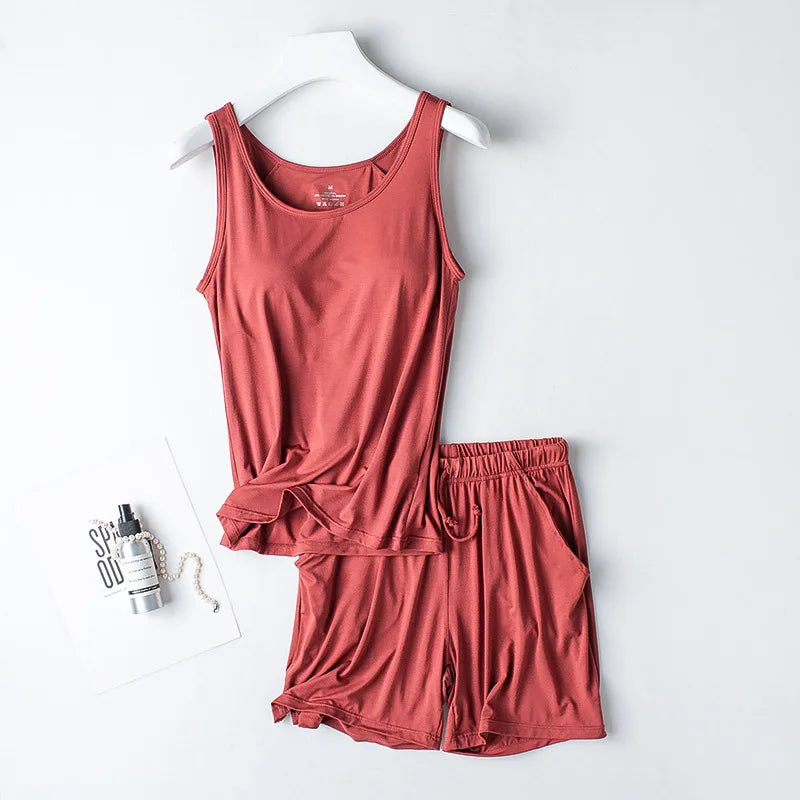 Camisole with Built-in Bra and Shorts Seamless Pajama Set