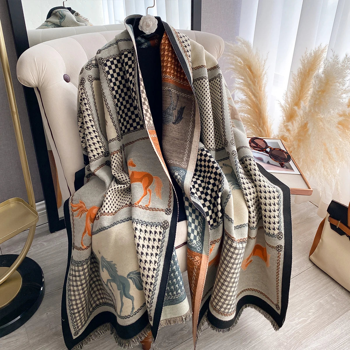 Double-Sided Horses Print Scarf