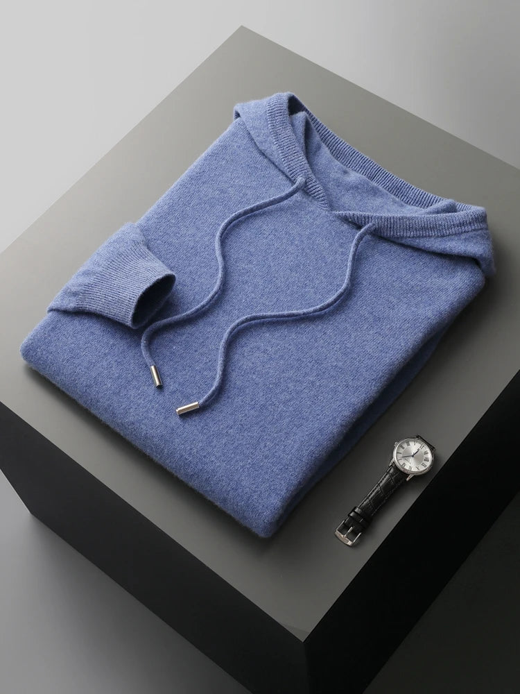 Men’s 100% Merino Wool Hooded Knit Pullover