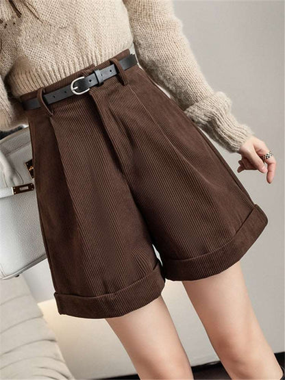 Corduroy Women's Cargo High Waist Wide Leg Shorts