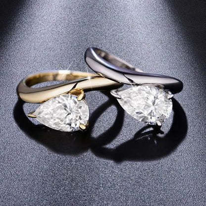 18K Gold Plated East-West Pear Cut Moissanite Ring – 1.5CT / 3CT Pinky Ring