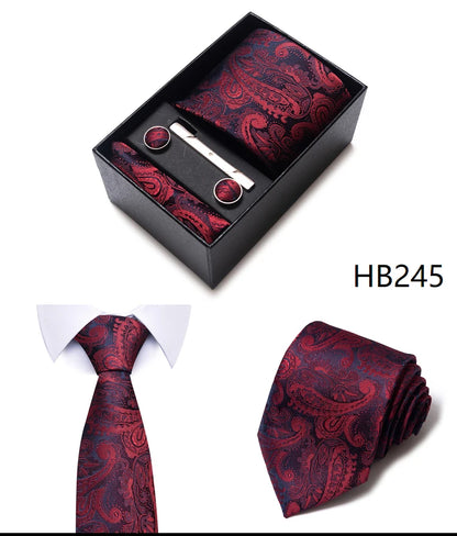 5 Pcs Business Tie Set Handkerchief, Cufflinks, Tie and Clip