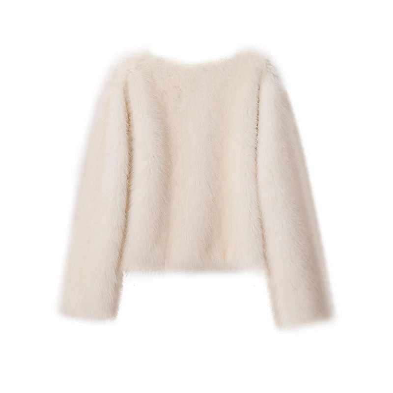 Gradient Fluffy Short Cropped Fur Coat