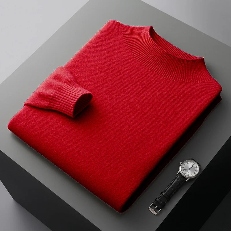 Men's 100% Merino Wool Mock Neck Pullover – Luxury Knit Sweater
