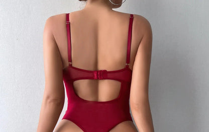 Lace See-Through Strappy Bodysuit Lingerie