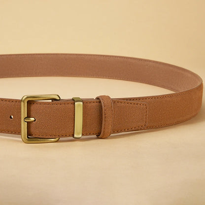 100% Suede Leather Belt for Women & Men with Gold Buckle