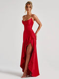 Backless Spaghetti Straps Asymmetrical Length Dress - Bridemaids Dress