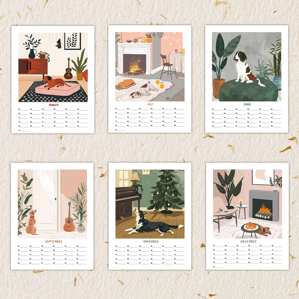 2026 Cartoon Dog Sketch Series Wall Calendar - Dog Lovers Christmas Gift