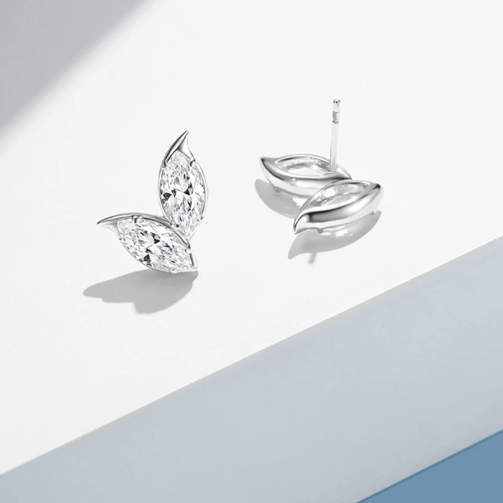 Double Leaf Design Moissanite Stud Earrings - 4 Carat Marquise Cut Earrings