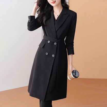 Women 2 Pcs Formal Suit Long Blazer and Straight Pants Suit