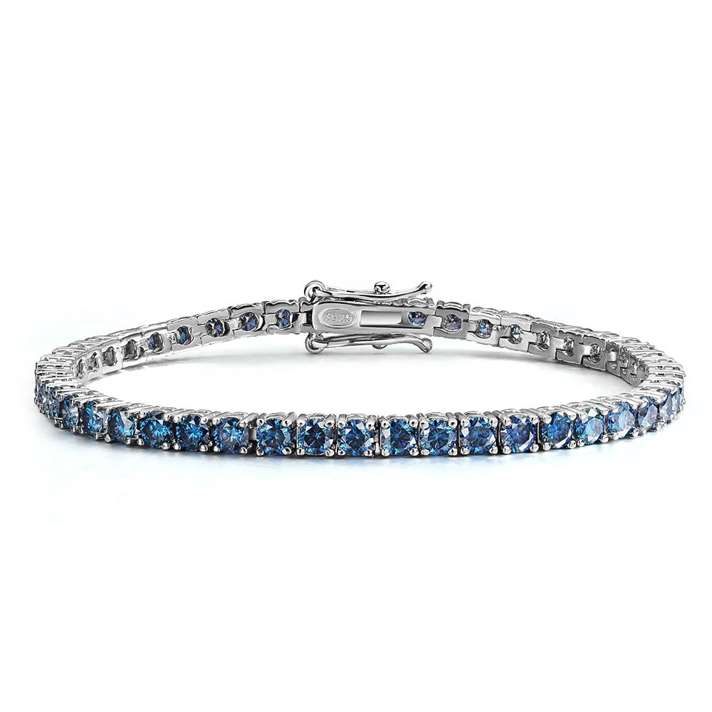 Blue Moissanite Tennis Bracelet - 18K Gold Pleated, GRA Certified