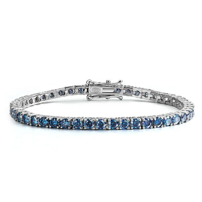 Blue Moissanite Tennis Bracelet - 18K Gold Pleated, GRA Certified