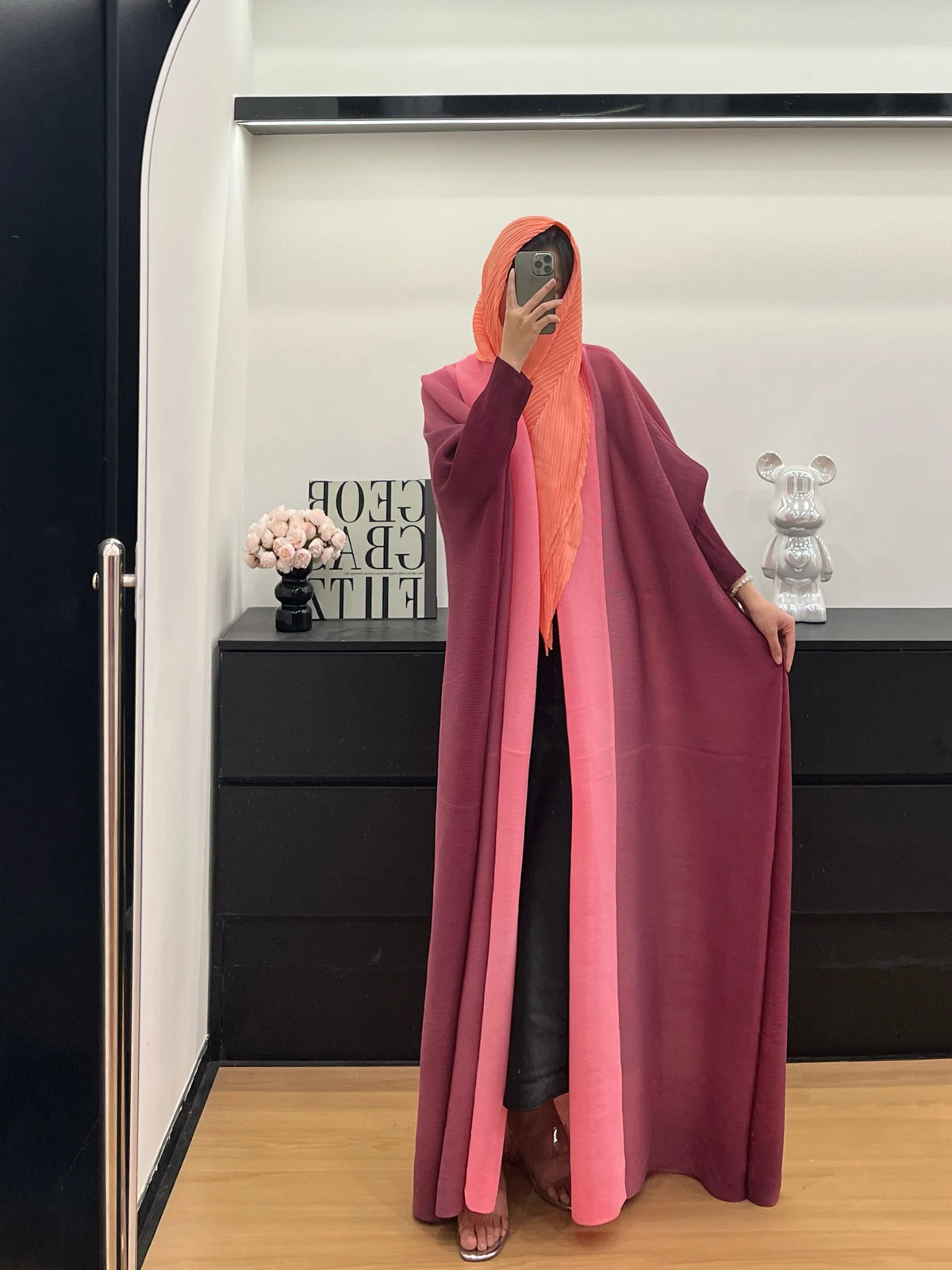 Crinkled Open Front Radiant Abaya – Bat Sleeve Throw-On Cardigan