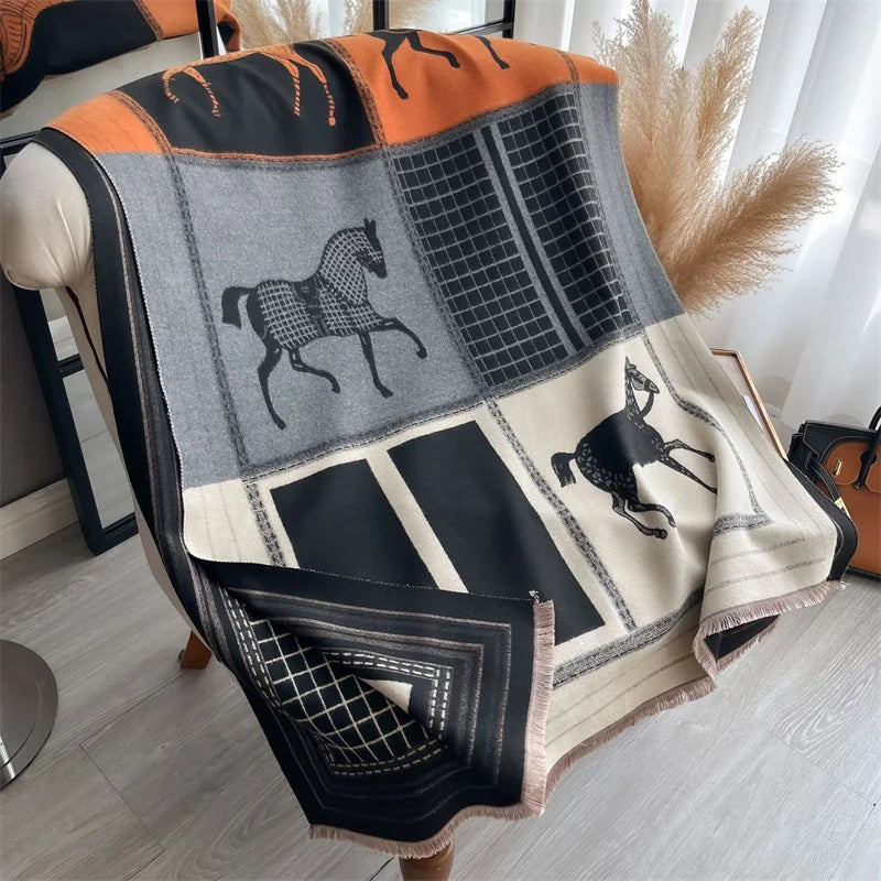 Luxury Cashmere Horse Print Scarf Horse Print Pashmina Scarf