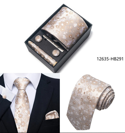 Solid Color 5 Pcs Tie Set Handkerchief, Cufflinks, Tie and Clip