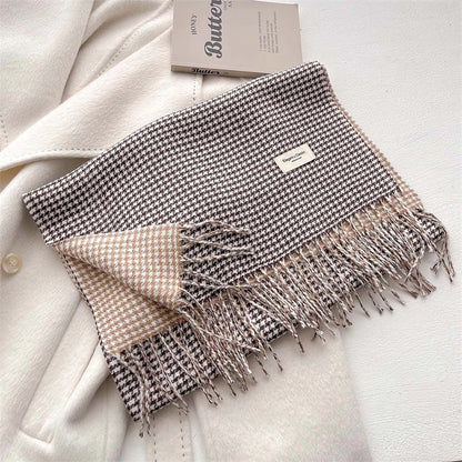 Double-Sided Houndstooth Cashmere Pashmina Scarf