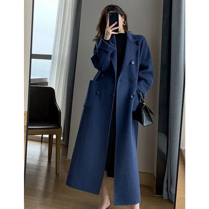 Women's Long Winter Coat with Belt and Pockets