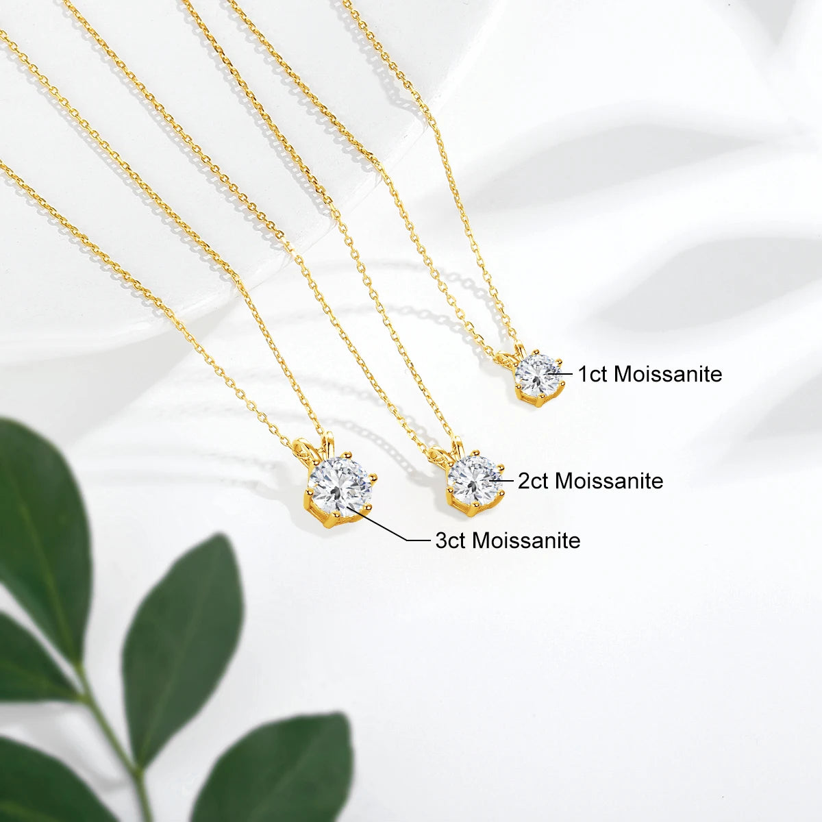Real 14k Gold Pendant Round Cut Moissanite Necklace