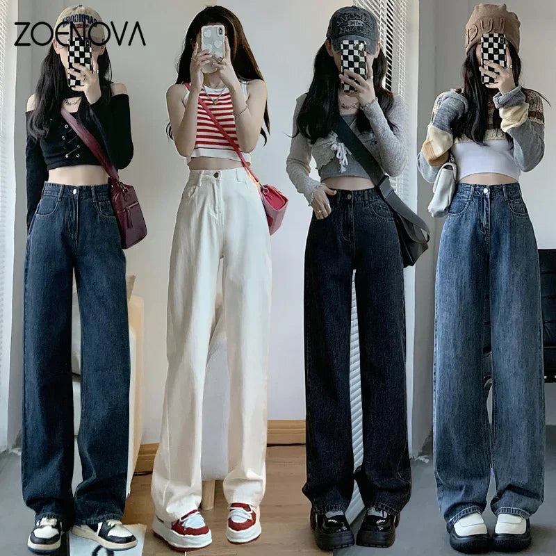 High Waist Straight Leg Denim Trousers