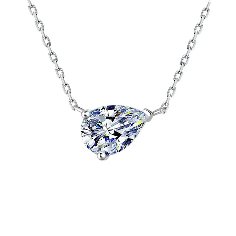 East-West Pear Cut Moissanite 18K Gold Plated Necklace – Christmas Gift for Her