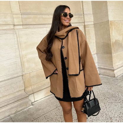 Woolen Cape Coat With Scarf