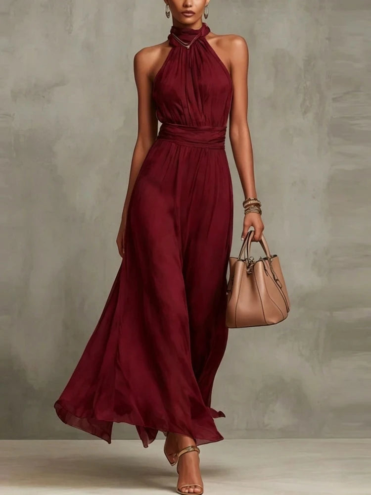Chiffon Halter Neck A-Line Maxi Dress