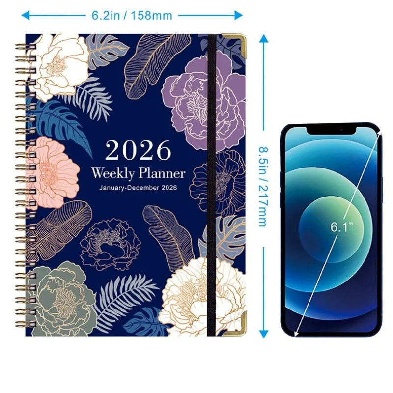 Flowers Design 2026 Weekly / Monthly Planner - A5 Agenda with Matching Bookmark