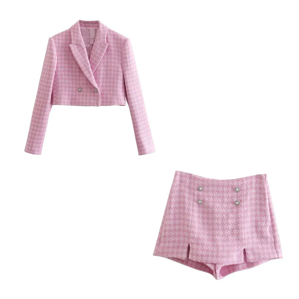 Cropped Coat and Mini Skort Tweed Pink Suit