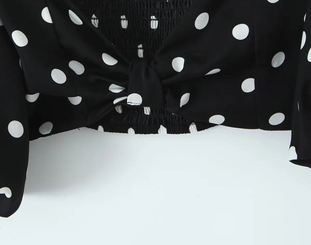 Polka Dots Cropped Top and Side Slits High Waist Skirt Set