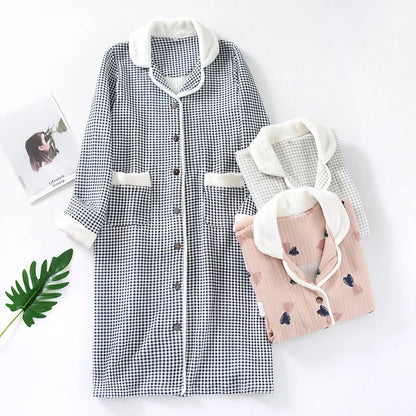 Winter Warm Cotton Robe Nightgown with Pockets