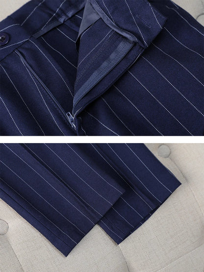 Navy Blue Striped Blazer and Trousers Suit